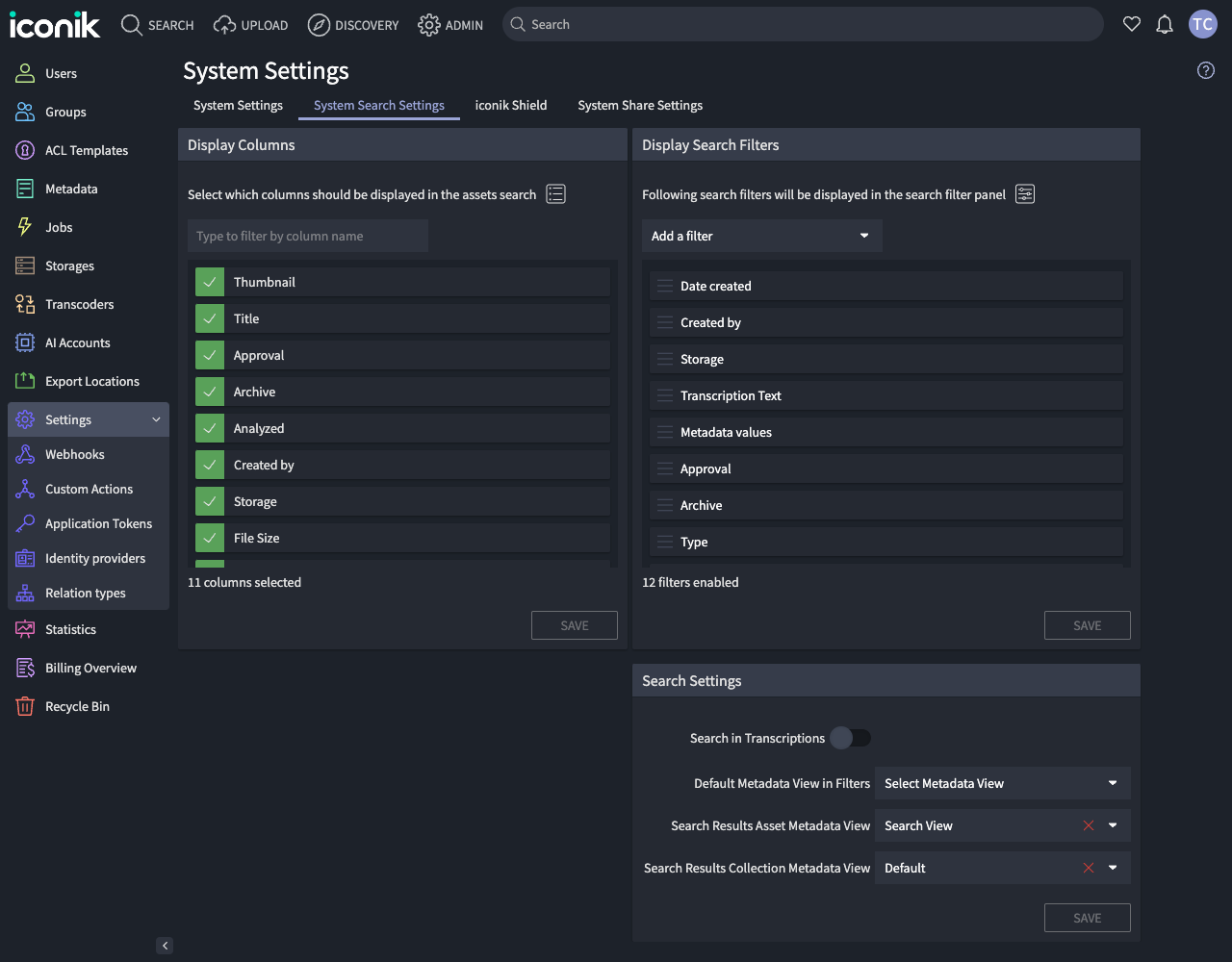 System Search Settings