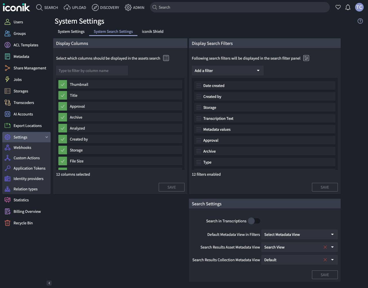 System Search Settings