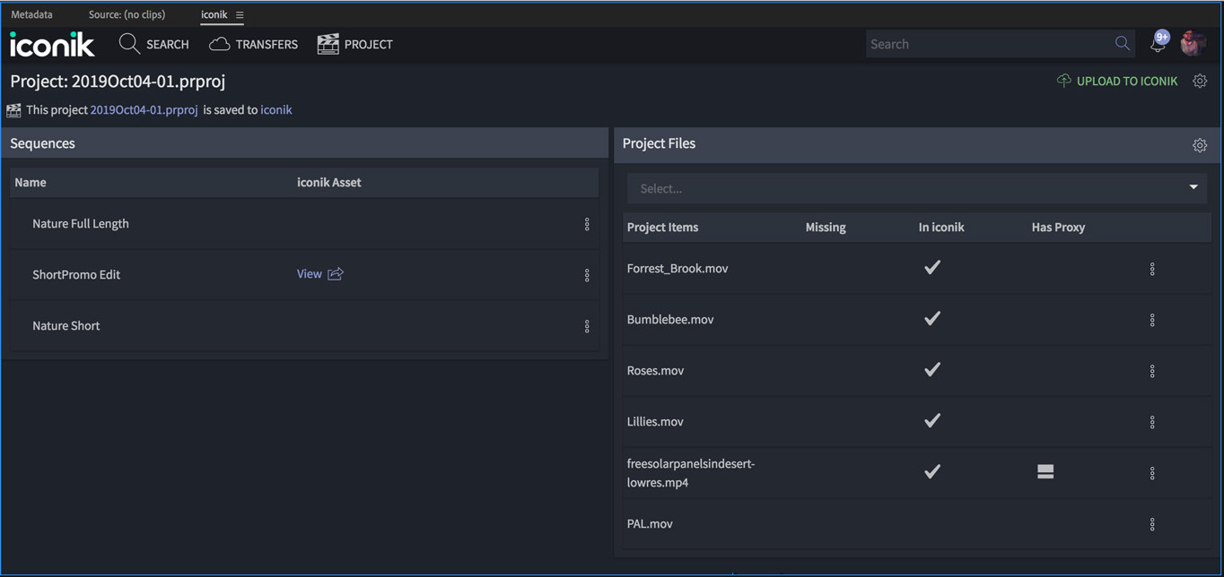 iconik Panel in Adobe Premiere Pro